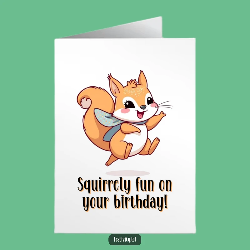 Free Printable Birthday Card: Leaping Squirrel Superhero for Funny Downloadable