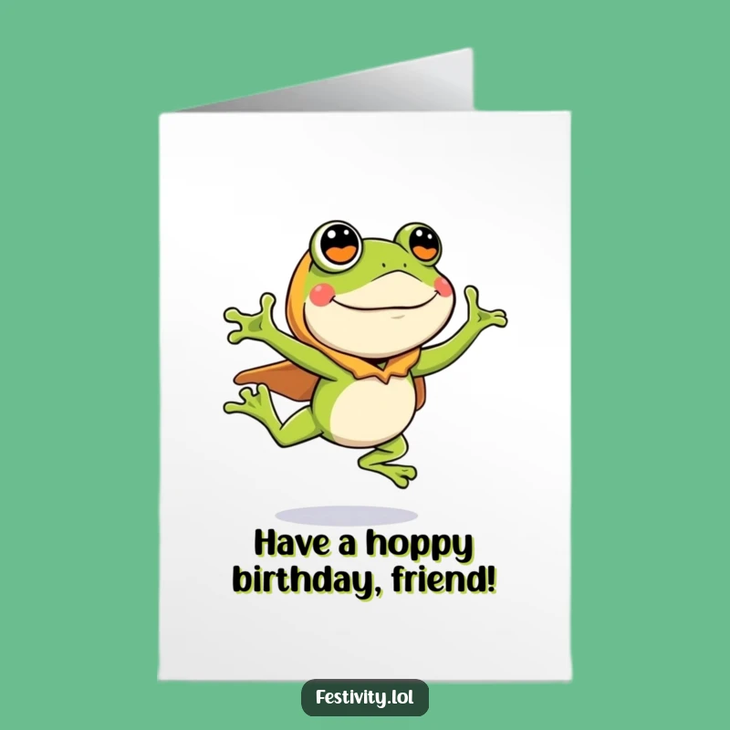 Free Printable Birthday Card: Silly Frog Costume Leap - Funny Downloadable Gift