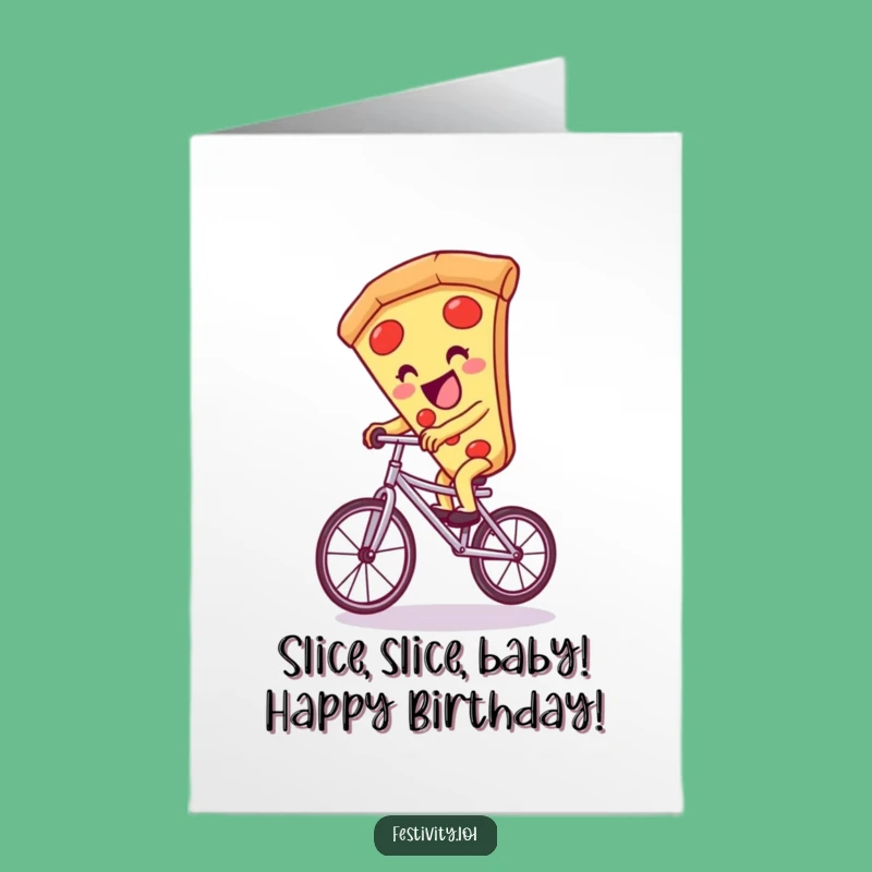 Free Printable Giggling Pizza Unicycle Birthday Card - Funny Downloadable Gift for Food Lovers