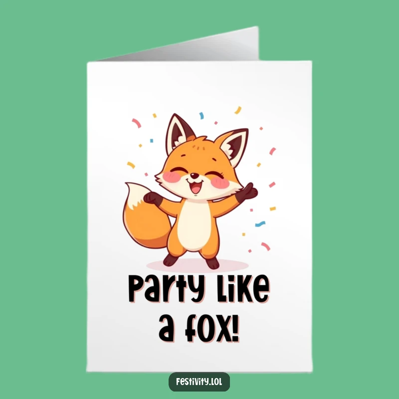 Free Printable Birthday Card: Giggling Fox Dancing - Humorous Downloadable Fun