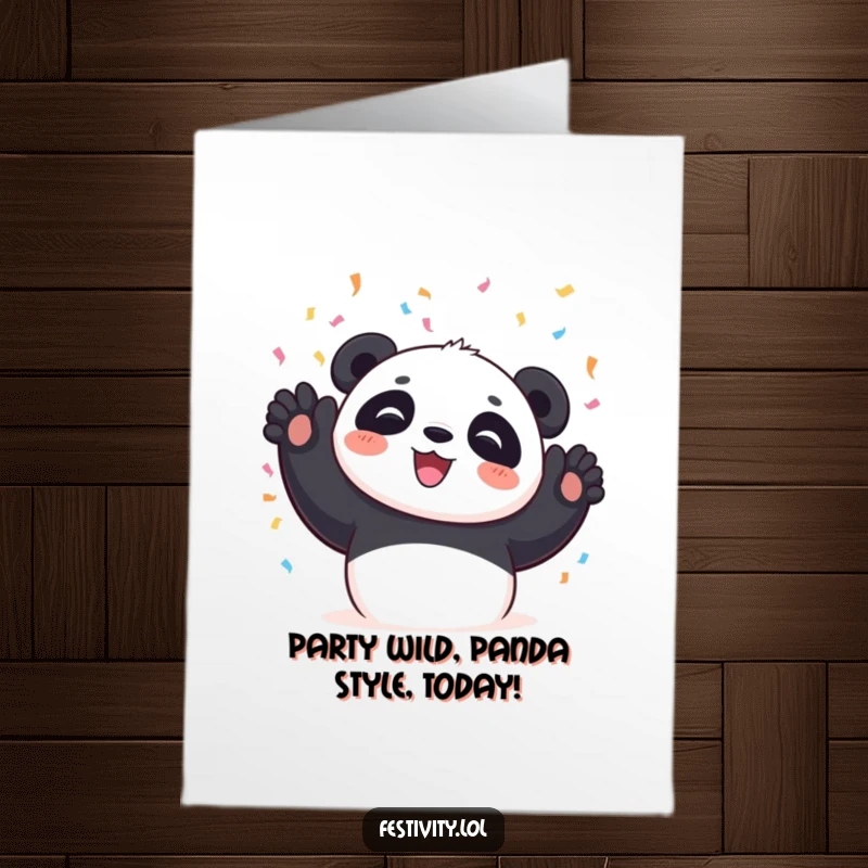 Funny Free Printable Birthday Card: A joyful panda gleefully tossing confetti, spreading birthday cheer with a smile.