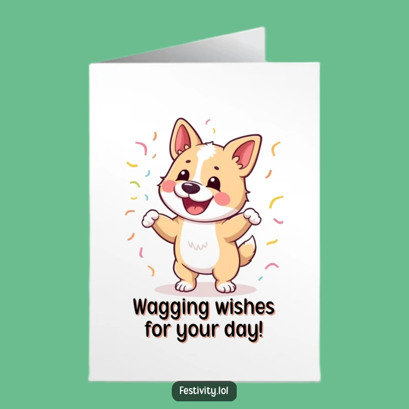 Free Printable Birthday Card: Dancing Dog Streamers - Funny Downloadable Gift