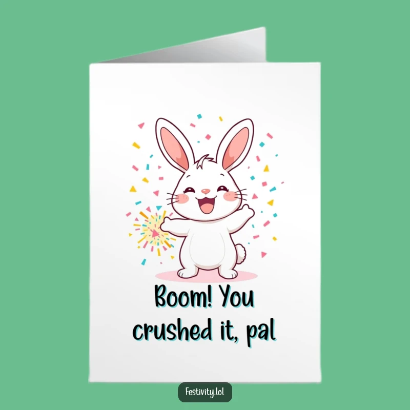 Free Printable Congrats Card: Bunny's Confetti Blast for Your Big Win!