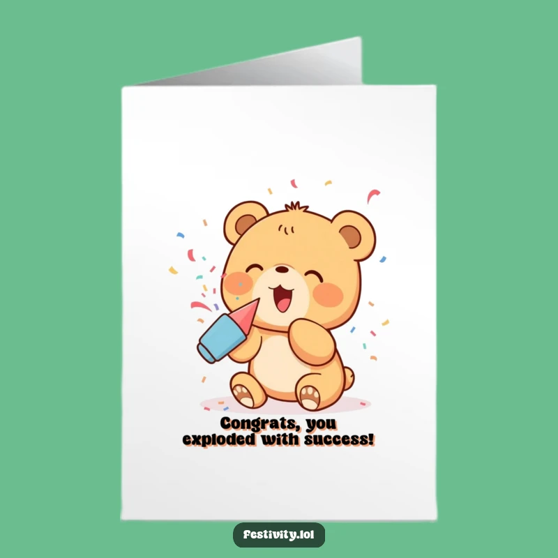 Free Printable Congrats Card: Bear Cub Confetti Pop Downloadable Gift