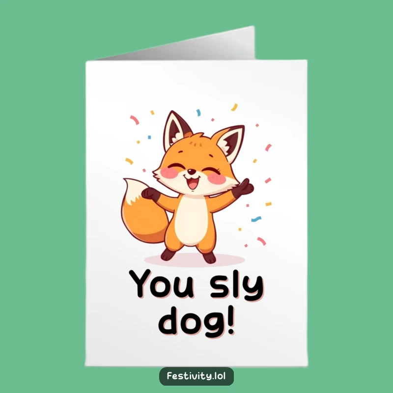 Free Printable Congrats Card: Dancing Fox Celebration - Humorous Downloadable Cheer