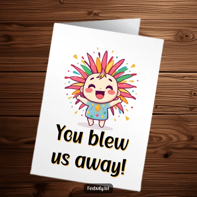 Funny Free Printable Congratulations Card: A jubilant firework character explodes with colorful patterns, symbolizing a triumphant celebration.