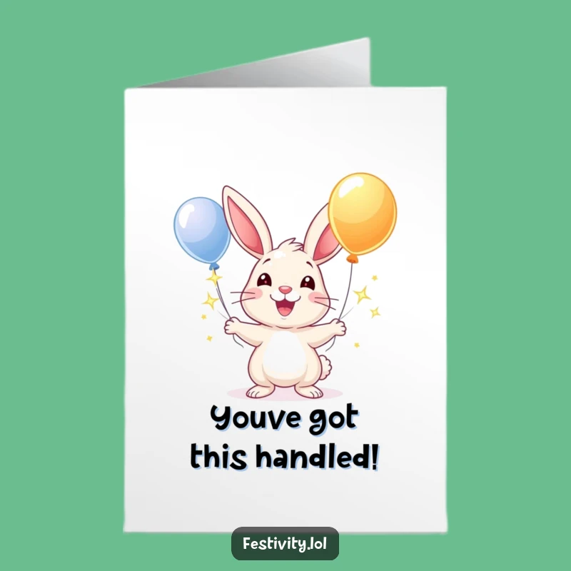 Free Printable Congrats Card: Rabbit Juggles Success - Humorous Downloadable Cheer