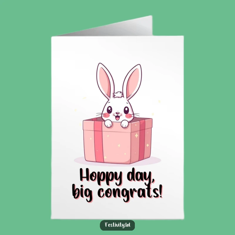 Free Printable Congrats Card: Bunny Gift Box Surprise Downloadable