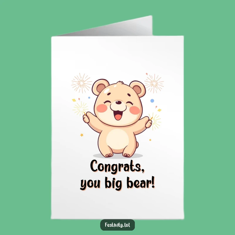 Joyful Bear Cub Congrats Free Printable Card: Festive DIY Downloadable Gift