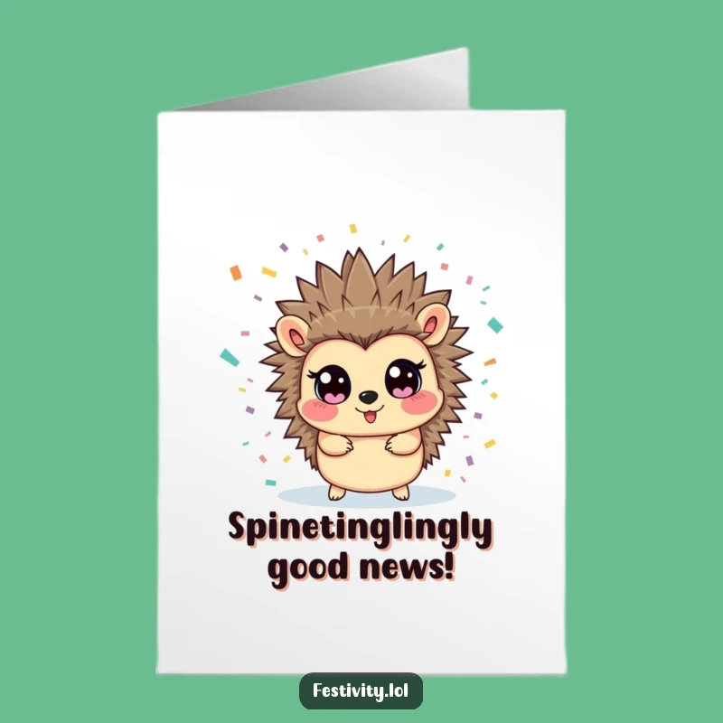 Free Printable Congratulations Card: Hedgehog Confetti Surprise Joyful Downloadable