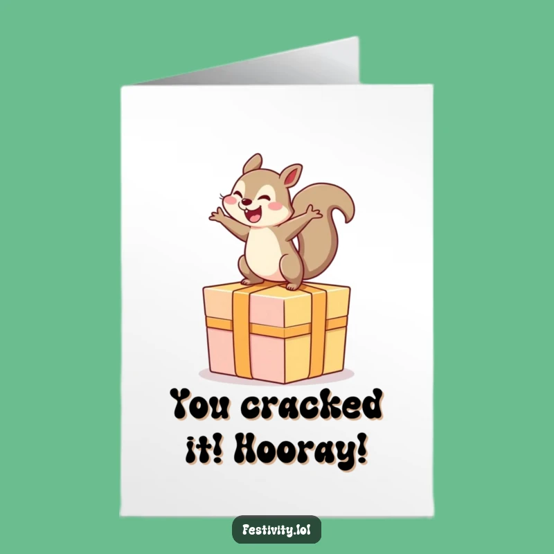 Free Printable Congrats Card: Joyful Squirrel on Gift, Funny Downloadable Success