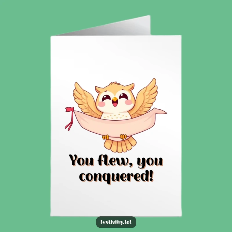 Free Printable Congratulations Card: Owl's Joyful Flight Funny Downloadable Gift