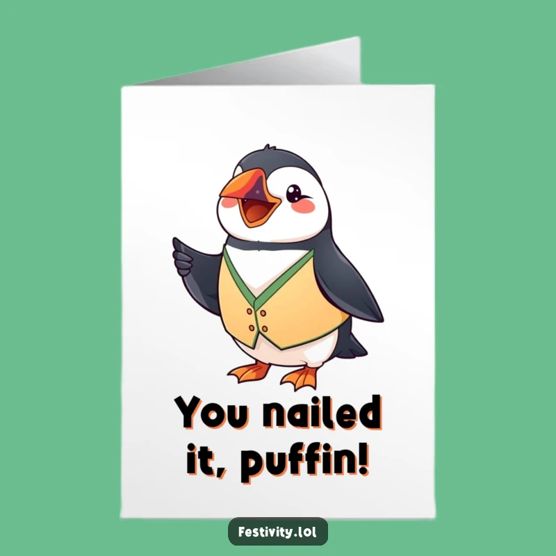 Free Printable Congratulations Card: Festive Puffin Wave - Cheerful Downloadable Gift