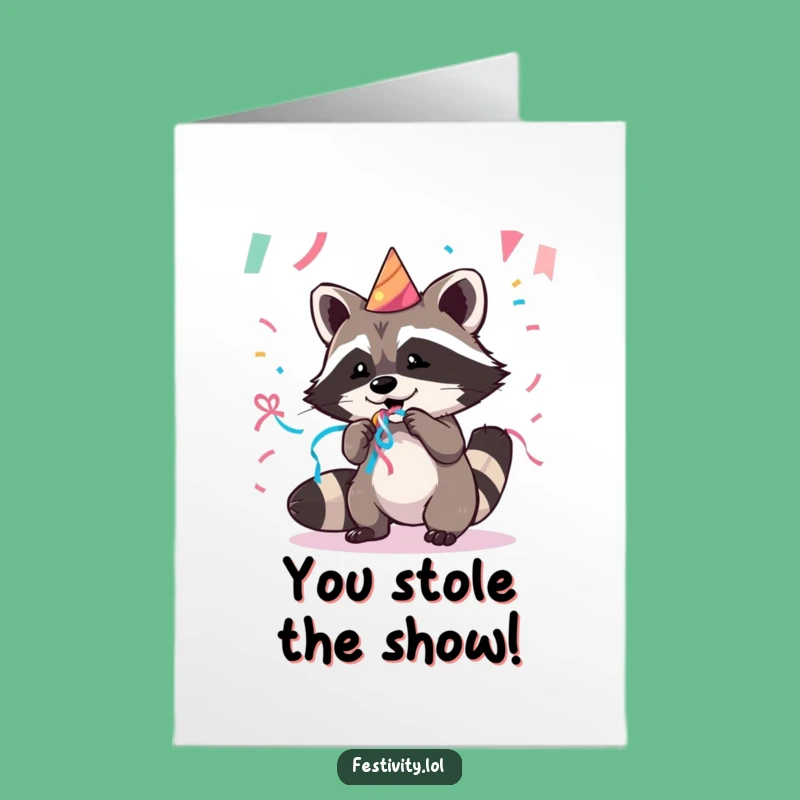 Free Printable Congratulations Card: Raccoon Party Bandit - Funny Downloadable Gift