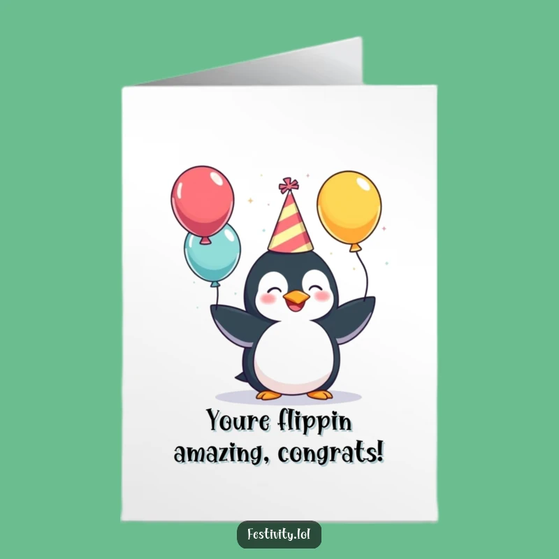 Free Printable Congrats Card: Penguin Party Juggler Downloadable Gift