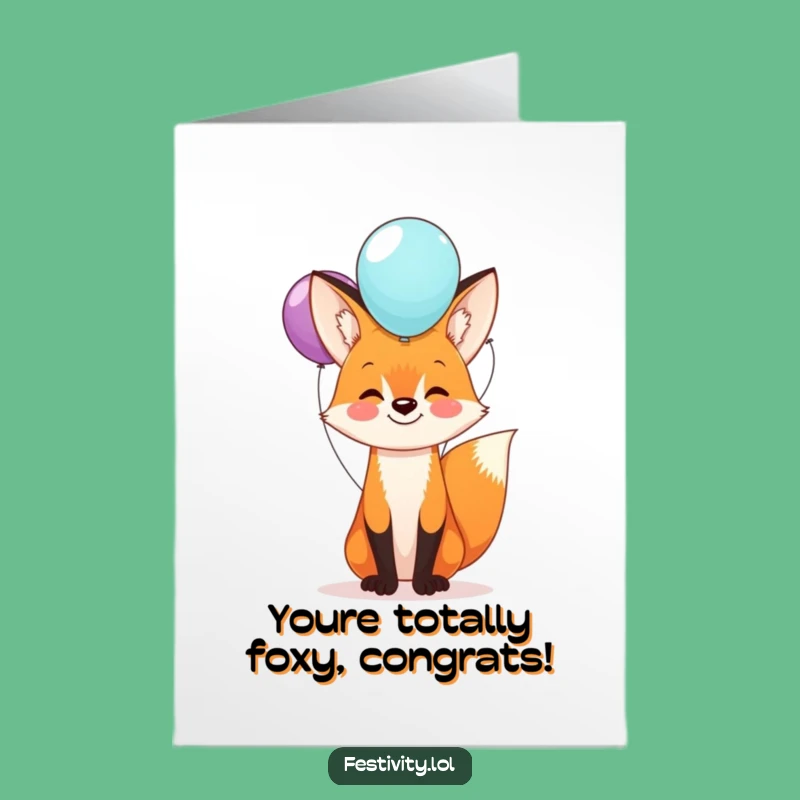 Free Printable Congrats Card: Balancing Fox Balloons, Humorous Downloadable Gift