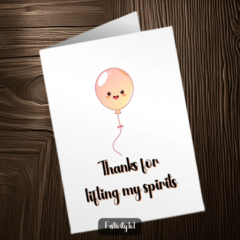 Funny Free Printable Thank You Card: A happy balloon bounces with streamers, sending thanks. A delightful, humorous DIY card.