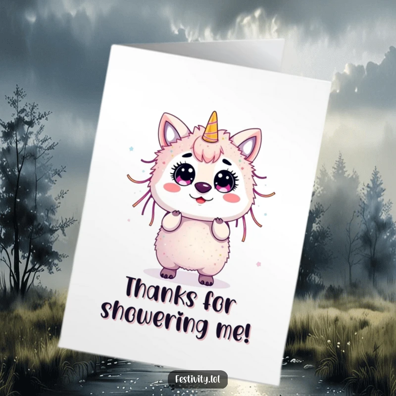 Funny Free Printable Thank You Card: Animal covered from head to toe in streamers and glitter, a dazzling thanks.