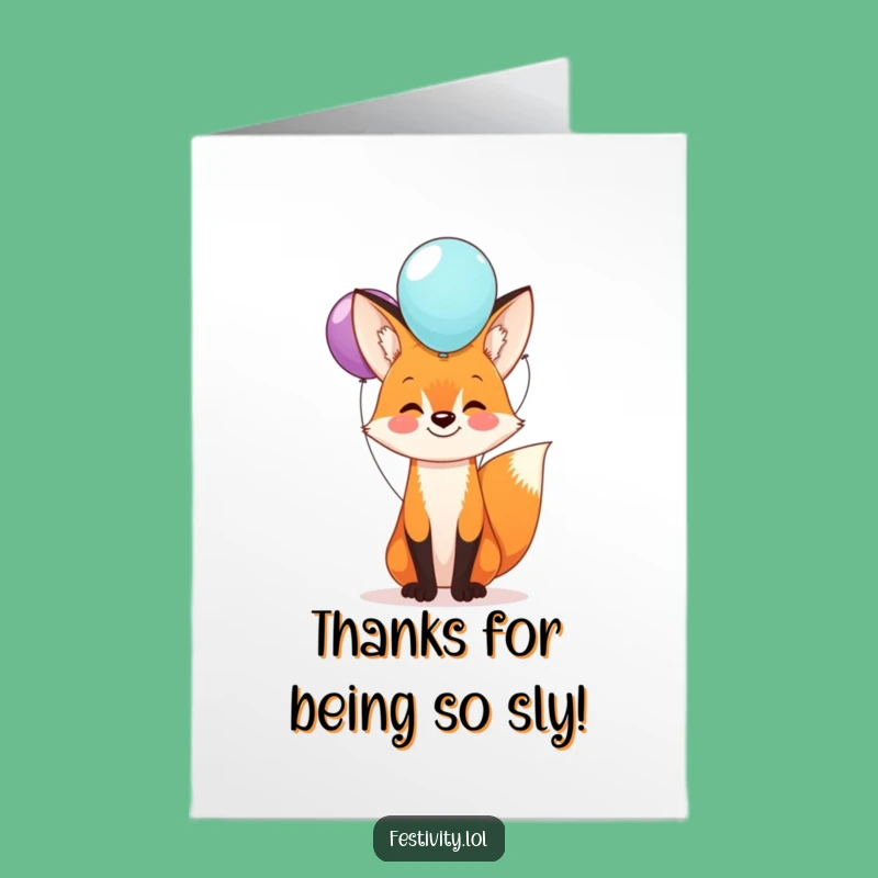 Free Printable Thank You Card: Fox With Balloons, Funny Downloadable Gift