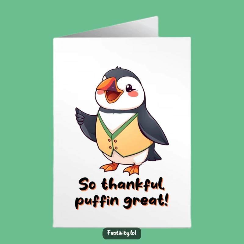 Free Printable Thank You Card: Puffin's Festive Thanks - Funny Downloadable Gift