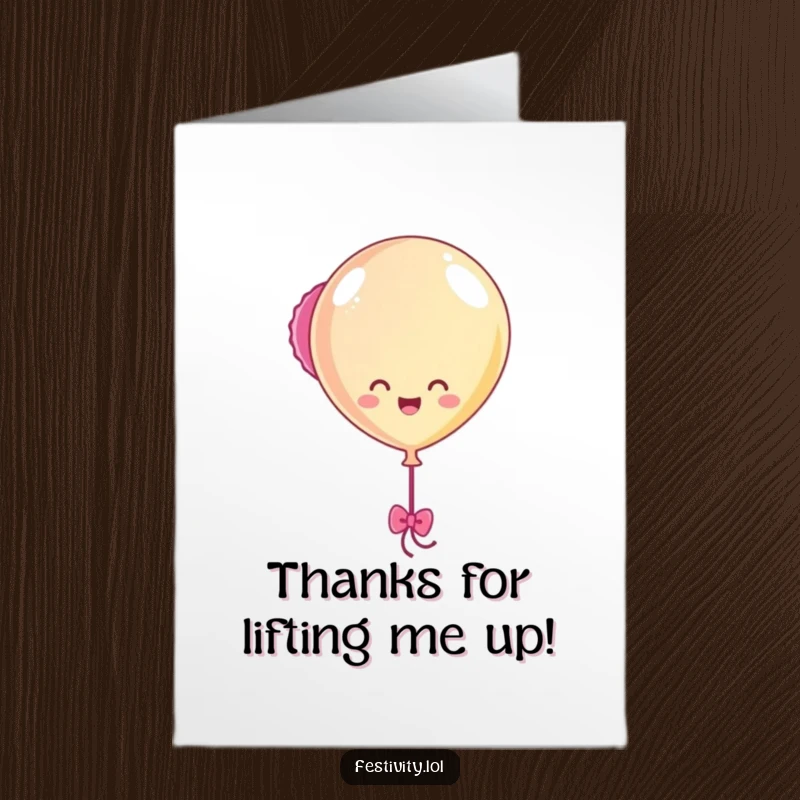 Funny Free Printable Thank You Card: A happy balloon character cheerfully bobbing with streamers trailing behind.