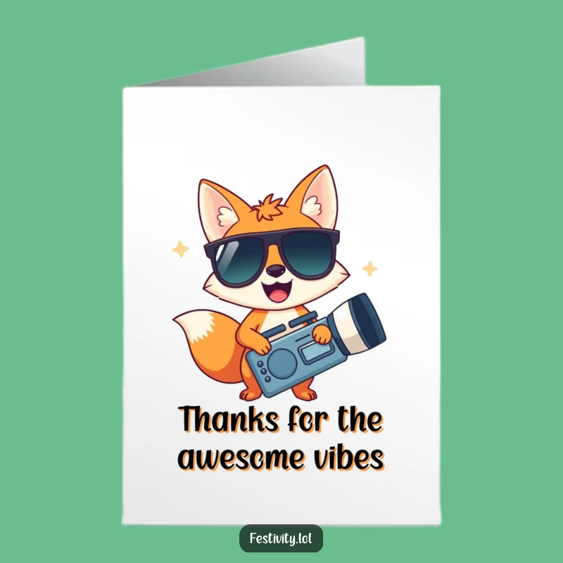 Free Printable Thank You Card: Cool Fox Noisemaker Gratitude Downloadable