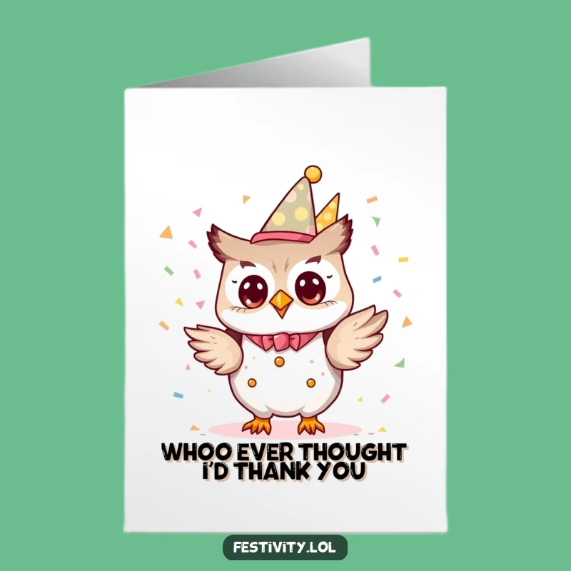 Free Printable Owl Party Planner Thank You Card Funny Downloadable for Gratitude