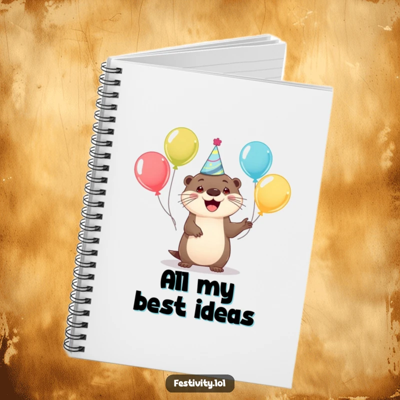 Funny notebook cover with a happy otter juggling balloons, perfect for planning parties and jotting fun notes.