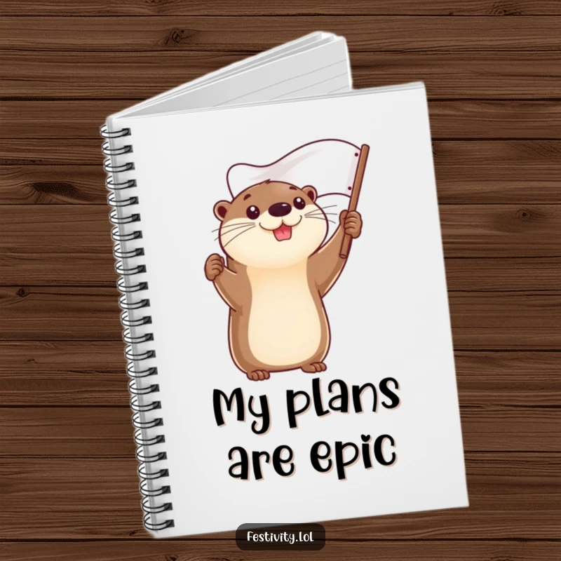 Funny notebook cover with a determined otter holding a flag high, perfect for goal setting.