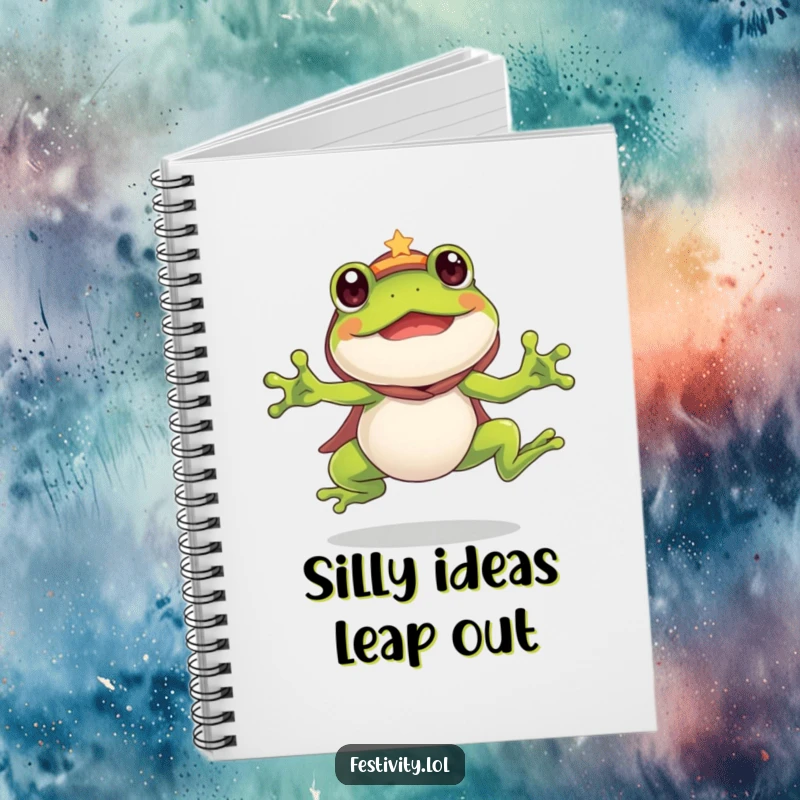 Funny Frog Notebook: A silly frog in costume leaps with enthusiasm, bringing humorous inspiration to your notes.