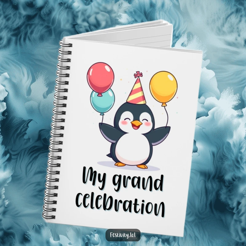 Funny Notebook: A giggling penguin wearing a party hat, juggling balloons, a humorous cover for notes and festive ideas.