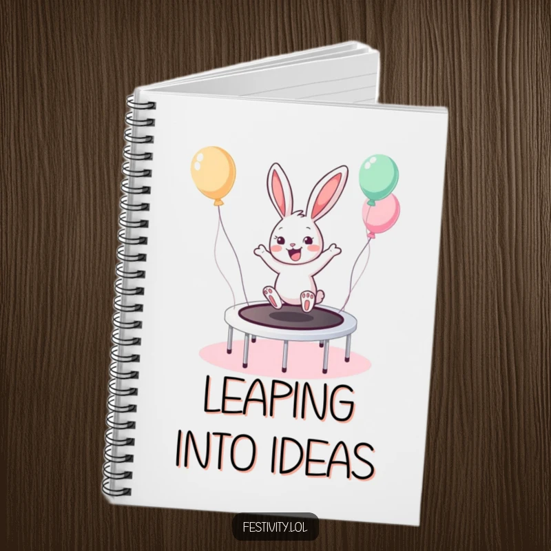 Funny Bunny Trampoline Notebook features a cheerful bunny bouncing on a trampoline, perfect for capturing energetic ideas.