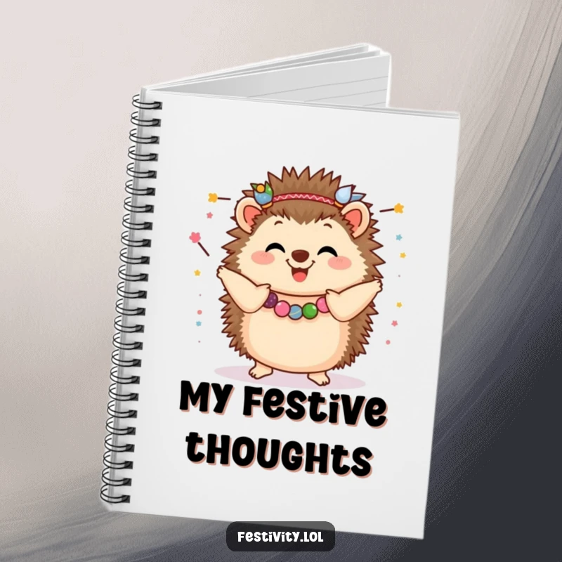 Funny Hedgehog Notebook: A happy hedgehog dancing with festive garlands, perfect for jotting down funny party ideas.