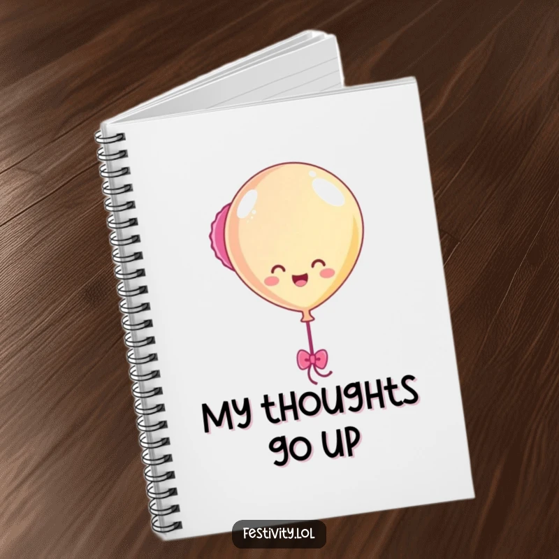 Funny Balloon Bobbing Notebook with a happy balloon character cheerfully bobbing with streamers, ideal for capturing notes with a festive touch.