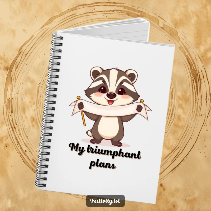 Funny Badger Notebook: A triumphant badger holds a banner with a proud expression, bringing humorous inspiration to your notes.