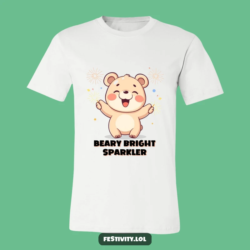 Funny Joyful Bear Cub Sparkler T-Shirt - Wear Your Happy Spirit