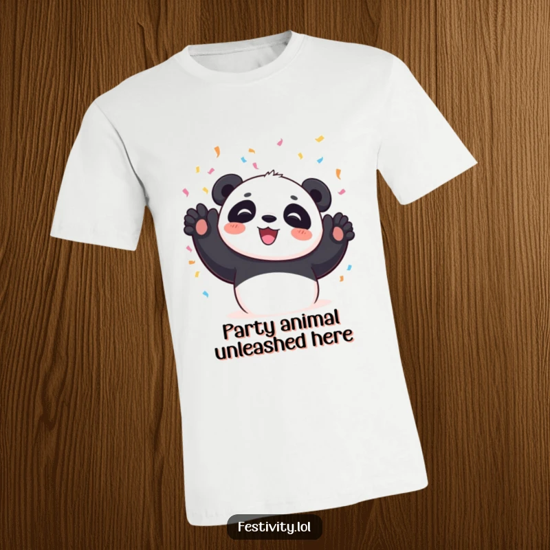Funny Panda T-Shirt with confetti flying everywhere, capturing a moment of pure, unadulterated, gleeful celebration and fun.