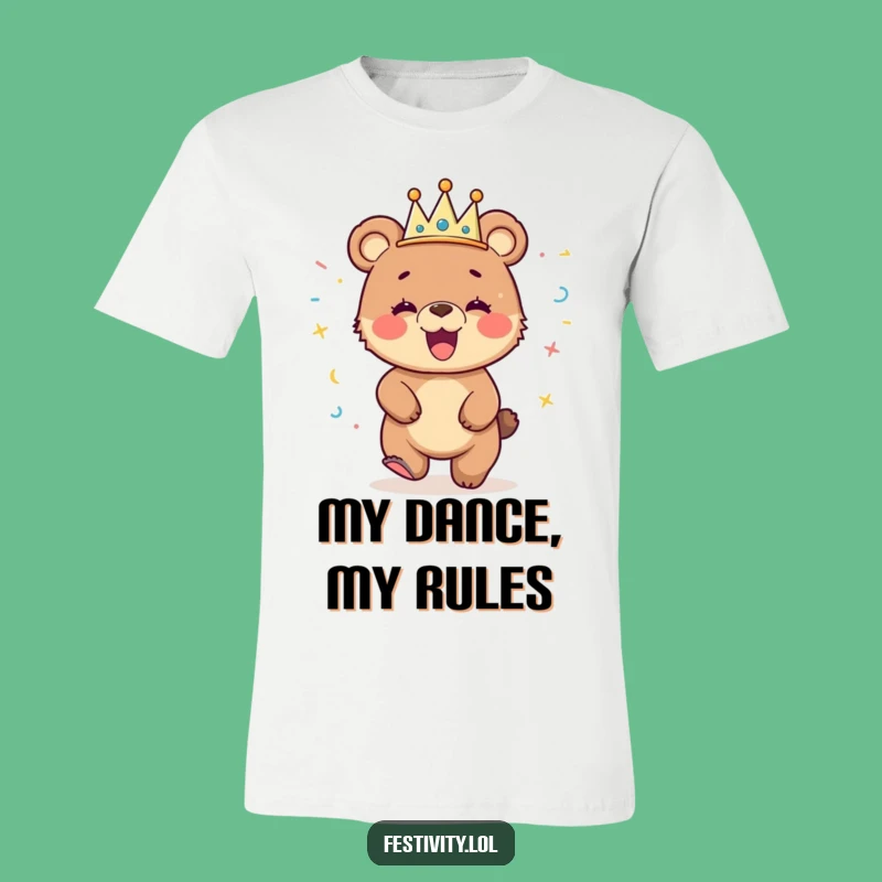 Funny Dancing Bear Cub Streamer Crown T-Shirt: A Hilarious Birthday Party Tee!