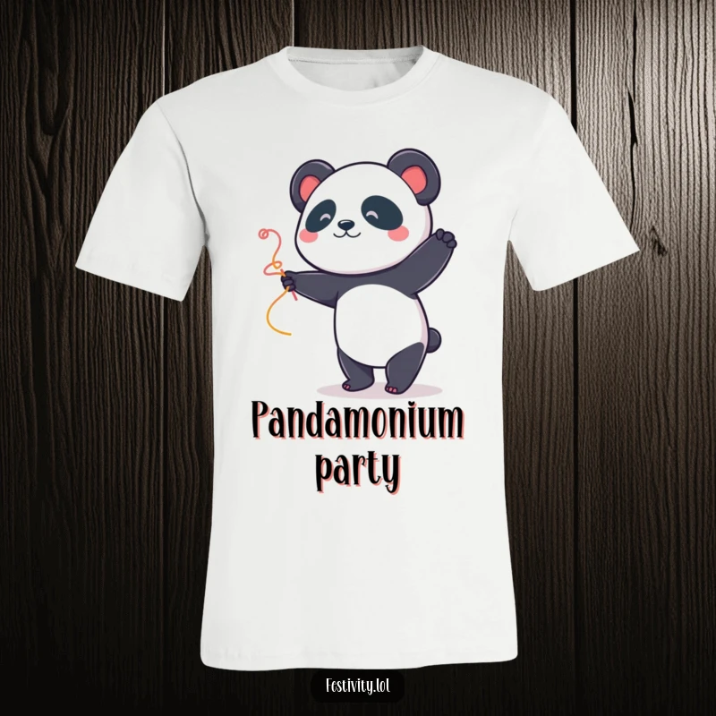 Funny Panda Dancer T-Shirt: A delightful panda joyfully dances with a streamer, showcasing pure happiness and a love for fun.