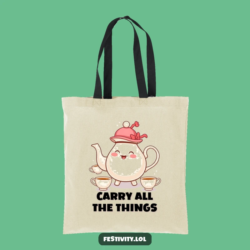 Funny Teapot Juggling Tote Bag: Whimsical Cartoon Character Carryall For Gift