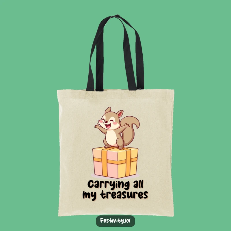 Funny Squirrel Tote Bag: Carry Your Joy with a Rodent on a Giant Present