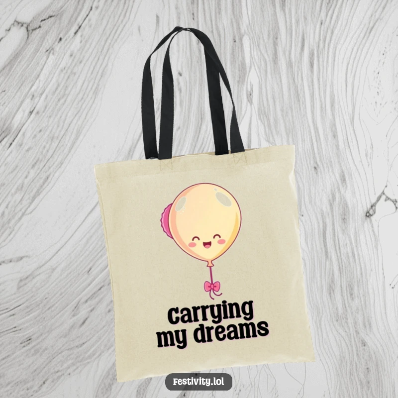 Funny Balloon Bobbing Tote Bag showcasing a happy balloon character cheerfully bobbing with streamers trailing, perfect for carrying essentials with flair.