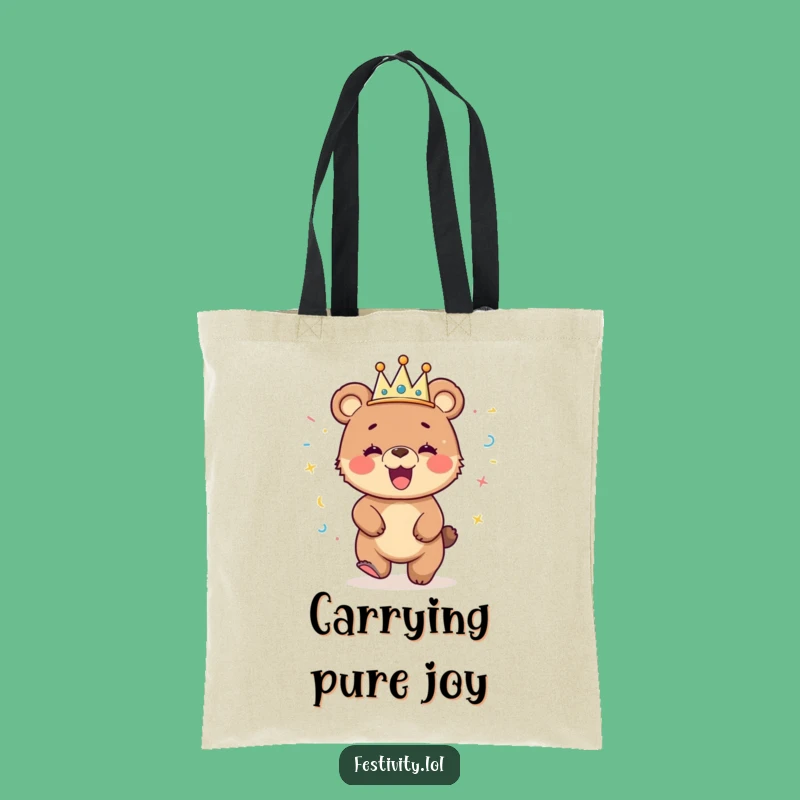 Funny Bear Cub Dancing Streamer Crown Tote Bag: Your Hilarious Carry-All!