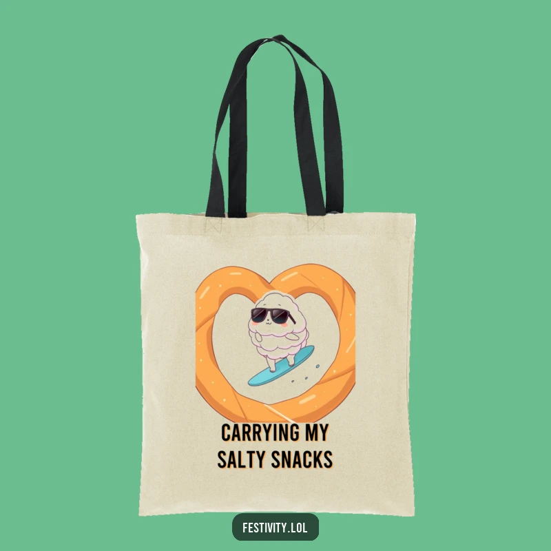 Funny Cloud Surfer Pretzel Tote Bag: Carry Your Laughs with Surreal Style