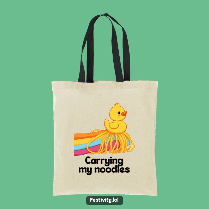 Funny Spaghetti Rainbow Duck Tote Bag: Carry Your Laughs with Whimsical Style