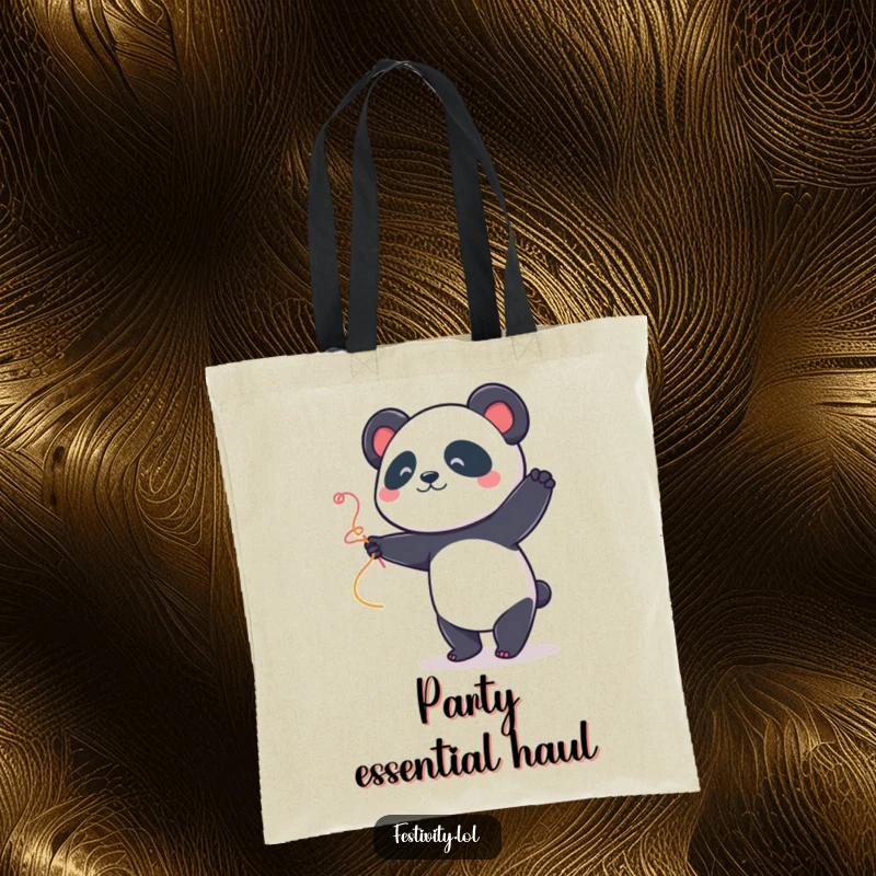 Funny Panda Dancer Tote Bag: A happy panda twirls with a streamer, making this a fun and practical bag for everyday use.